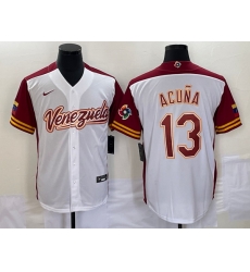 Men's Venezuela Baseball #13 Ronald Acuna Jr 2023 White Red World Classic Stitched Jerseys