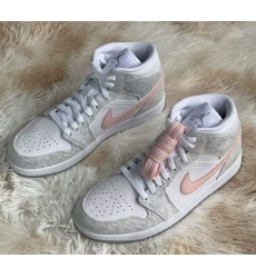 Women Nike Air Jordan 1 Gray Pink High Cut Basketball Shoes