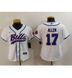 Women Buffalo Bills 17 Josh Allen White Cool Base Stitched Baseball Jersey