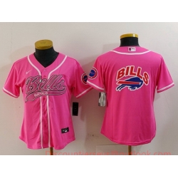 Women Buffalo Bills Pink Team Big Logo With Patch Cool Base Stitched Baseball Jersey 1