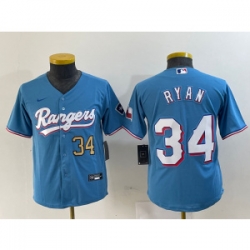 Youth MLB Rangers 34 Nolan Ryan Blue Nike Cool Base Youth Jersey