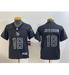 Youth Minnesota Vikings 18 Justin Jefferson Black Reflective Limited Stitched Football Jersey