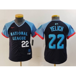 Youth National League 22 Christian Yelich Navy 2024 All Star Limited Stitched Baseball Jersey 2