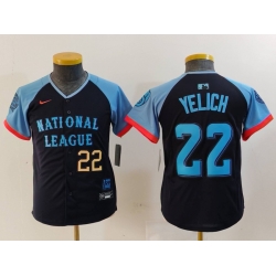 Youth National League 22 Christian Yelich Navy 2024 All Star Limited Stitched Baseball Jersey 5