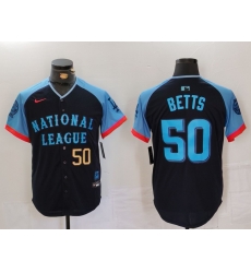 Men National League 50 Mookie Betts Navy 2024 All Star Limited Stitched Baseball Jersey 6