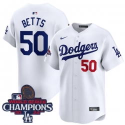 Men Nike Los Angeles Dodgers Mookie Betts #50 White Flex Base 2024 World Series Champions Stitched MLB Jersey