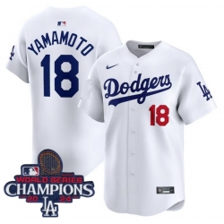 Men Nike Los Angeles Dodgers Yoshinobu Yamamoto #18 White Flex Base 2024 World Series Champions Stitched MLB Jersey