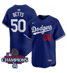 Women Nike Los Angeles Dodgers Mookie Betts #50 Blue Flex Base 2024 World Series Champions Stitched MLB Jersey