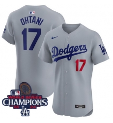 Women Nike Los Angeles Dodgers Shohei Ohtani #17 Gray Flex Base 2024 World Series Champions Stitched MLB Jersey