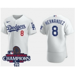 Youth Nike Los Angeles Dodgers Enrique Hernandez #8 White Flex Base 2024 World Series Champions Stitched MLB Jersey