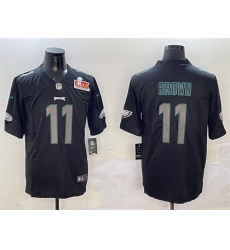 Men Philadelphia Eagles 11 A J  Brown Black 2025 Super Bowl LIX Patch Impact Vapor Untouchable Limited Stitched Football Jersey