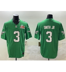 Men Philadelphia Eagles 3 Nolan Smith Jr  Green 2025 Super Bowl LIX Patch F U S E  Throwback Vapor Untouchable Limited Stitched Football Jersey