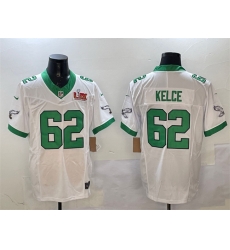 Men Philadelphia Eagles 62 Jason Kelce White 2025 Super Bowl LIX Patch F U S E  Vapor Untouchable Limited Stitched Football Jersey