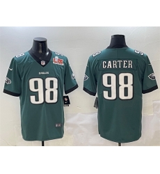 Men Philadelphia Eagles 98 Jalen Carter Green 2025 Super Bowl LIX Patch New Vapor Untouchable Limited Stitched Football Jersey