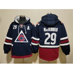 Men Colorado Avalanche 29 Nathan MacKinnon Navy All Stitched Sweatshirt Hoodie