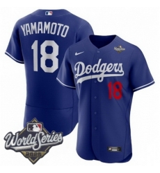 Men Los Angeles Dodgers 18 Yoshinobu Yamamoto 2025 World Series Cool Base Stitched Baseball Jersey Blue
