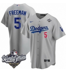 Men Los Angeles Dodgers 5 Freddie Freeman 2025 World Series Cool Base Stitched Baseball Jersey Gray