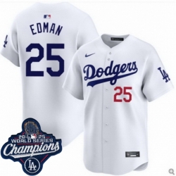 Men Los Angeles Dodgers 25 Tommy Edman Cool Base 2025 World Champions Stitched Baseball Jersey White