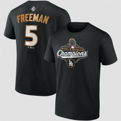 Men Los Angeles Dodgers 5 Freddie Freeman Black 2025 World Series Champions Name  26 Number T Shirt