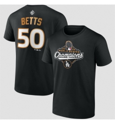 Men Los Angeles Dodgers 50 Mookie Betts Black 2025 World Series Champions Name  26 Number T Shirt