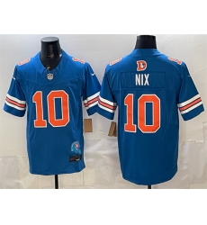 Men Denver Broncos 10 Bo Nix Blue F U S E  With Patch Throwback Vapor Limited Stitched Football Jersey