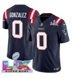 Men New England Patriots 0 Christian Gonzalez Navy 2025 F U S E  Super Bowl LX Patch Vapor Limited Stitched Football Jersey