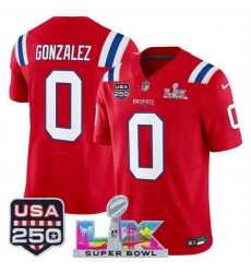 Men New England Patriots 0 Christian Gonzalez Red 2025 F U S E Super Bowl LX Patch And USA 250 27 Patch Vapor Limited Football Stitched Jersey Men New England Patriots 0 Christian Gonzalez Red 2025 F U S E Super Bowl LX Patch And USA 250 27 Patch Vapor Limited Football Stitched Jersey