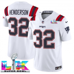 Men New England Patriots 32 TreVeyon Henderson White 2025 F U S E  Super Bowl LX Patch Vapor Limited Stitched Football Jersey
