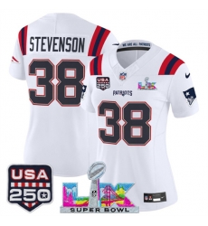 Women New England Patriots 38 Rhamondre Stevenson White 2025 F U S E Super Bowl LX Patch And USA 250 27 Patch Vapor Limited Football Stitched Jersey Women New England Patriots 38 Rhamondre Stevenson White 2025 F U S E Super Bowl LX Patch And USA 250 27 Patch Vapor Limited Football Stitched Jersey