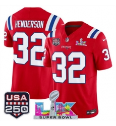Youth New England Patriots 32 TreVeyon Henderson Red 2025 F U S E  Super Bowl LX  USA 250 Patch Vapor Limited Stitched Football Jersey