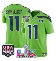 Men Seattle Seahawks 11 Jaxon Smith Njigba Green 2025 F U S E Super Bowl LX Patch And 50th Season USA 250 Patch Vapor Limited Football Stitched Jersey Men Seattle Seahawks 11 Jaxon Smith Njigba Green 2025 F U S E Super Bowl LX Patch And 50th Season USA 250 Patch Vapor Limited Football Stitched Jersey