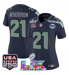 Women Seattle Seahawks 21 Devon Witherspoon Navy 2025 F U S E Super Bowl LX Patch And 50th Season 26 USA 250 27 Patch Vapor Limited Football Stitched Jer Women Seattle Seahawks 21 Devon Witherspoon Navy 2025 F U S E Super Bowl LX Patch And 50th Season 26 USA 250 27 Patch Vapor Limited Football Stitched Jer