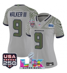 Women Seattle Seahawks 9 Kenneth Walker III Gray 2025 F U S E Super Bowl LX US 250th anniversary Patch And 50th Season Patch Rivalries Vapor Limited Footb Women Seattle Seahawks 9 Kenneth Walker III Gray 2025 F U S E Super Bowl LX US 250th anniversary Patch And 50th Season Patch Rivalries Vapor Limited Footb