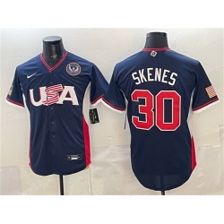 Men USA Baseball  30 Paul Skenes Navy 2026 World Baseball Classic United States 250th Anniversary Patch Road Stadium Stitched Jersey
