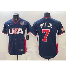 Men USA Baseball  7 Bobby Witt Jr  Navy 2026 World Baseball Classic United States 250th Anniversary Patch Road Stadium Stitched Jersey