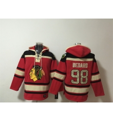 Men Chicago Blackhawks  98 Connor Bedard Red Lace Up Pullover Hoodie