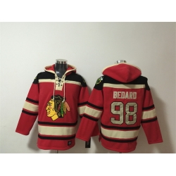 Men Chicago Blackhawks  98 Connor Bedard Red Lace Up Pullover Hoodie