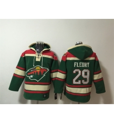 Men Minnesota Wild 29 Marc Andre Fleury Green Lace Up Pullover Hoodie