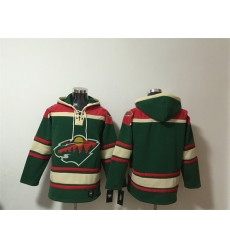 Men Minnesota Wild Blank Green Lace Up Pullover Hoodie