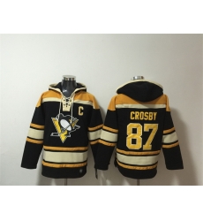 Men Pittsburgh Penguins 87 Sidney Crosby Black Lace Up Pullover Hoodie