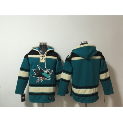 Men San Jose Sharks Blank Teal Lace Up Pullover Hoodie