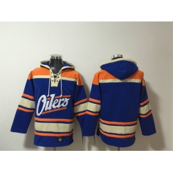 Men Edmonton Oilers 29 Leon Draisaitl Blue Lace Up Pullover Hoodie