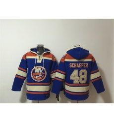 Men New York Islanders  48 Matthew Schaefer Royal Ageless Must Have Lace Up Pullover Hoodie