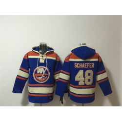 Men New York Islanders  48 Matthew Schaefer Royal Ageless Must Have Lace Up Pullover Hoodie