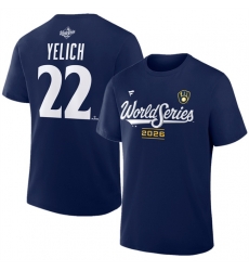 Men Milwaukee Brewers 22 Christian Yelich Navy 2026 World Series Name Number T Shirt Men Milwaukee Brewers 22 Christian Yelich Navy 2026 World Series Name Number T Shirt
